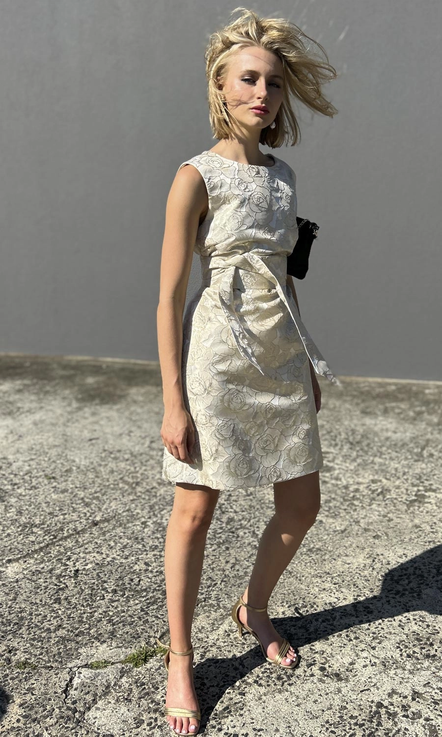 hoss Babette Silk Dress -  Pale Gold Brocade