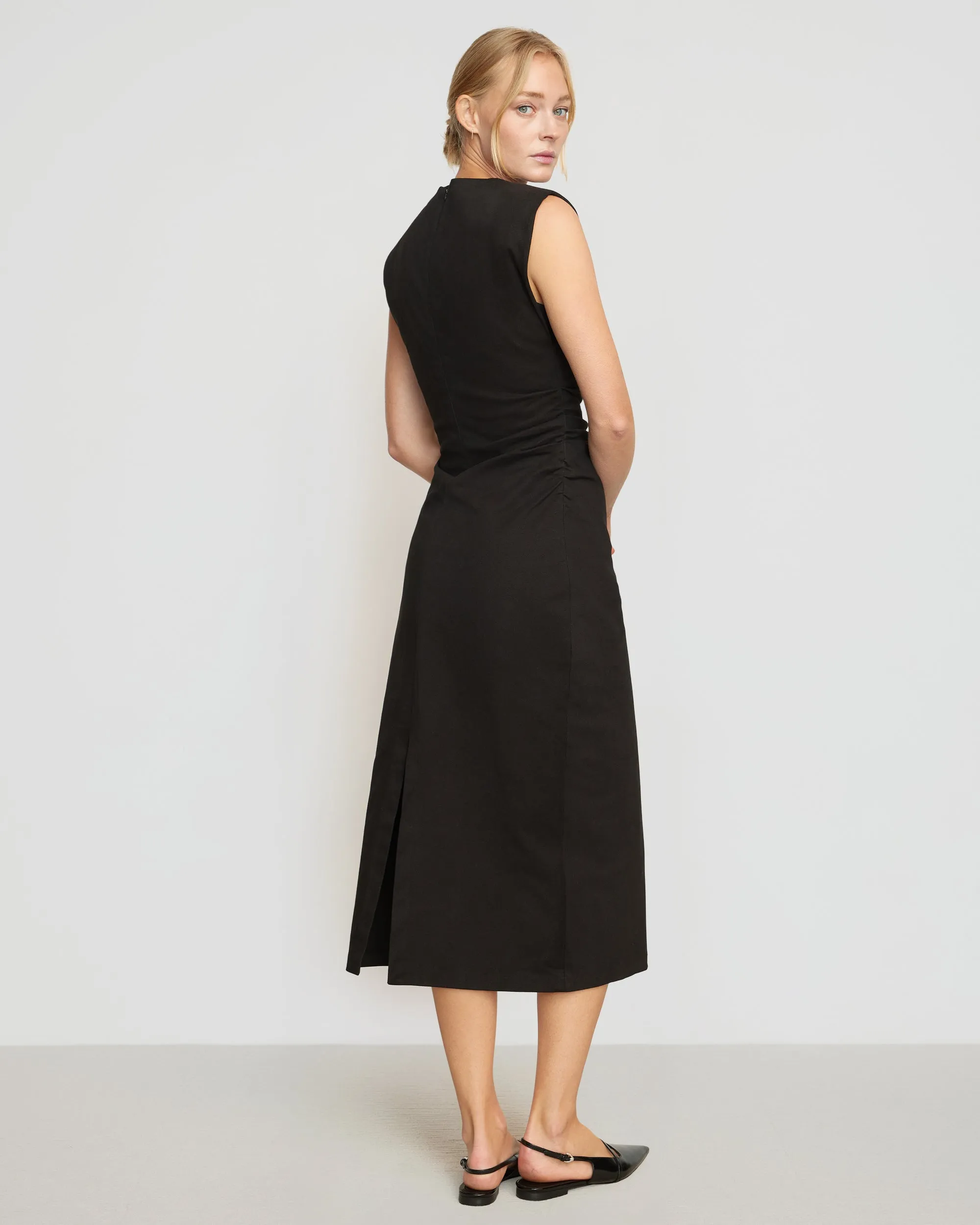 Iman Split-Hem Cotton Twill Dress