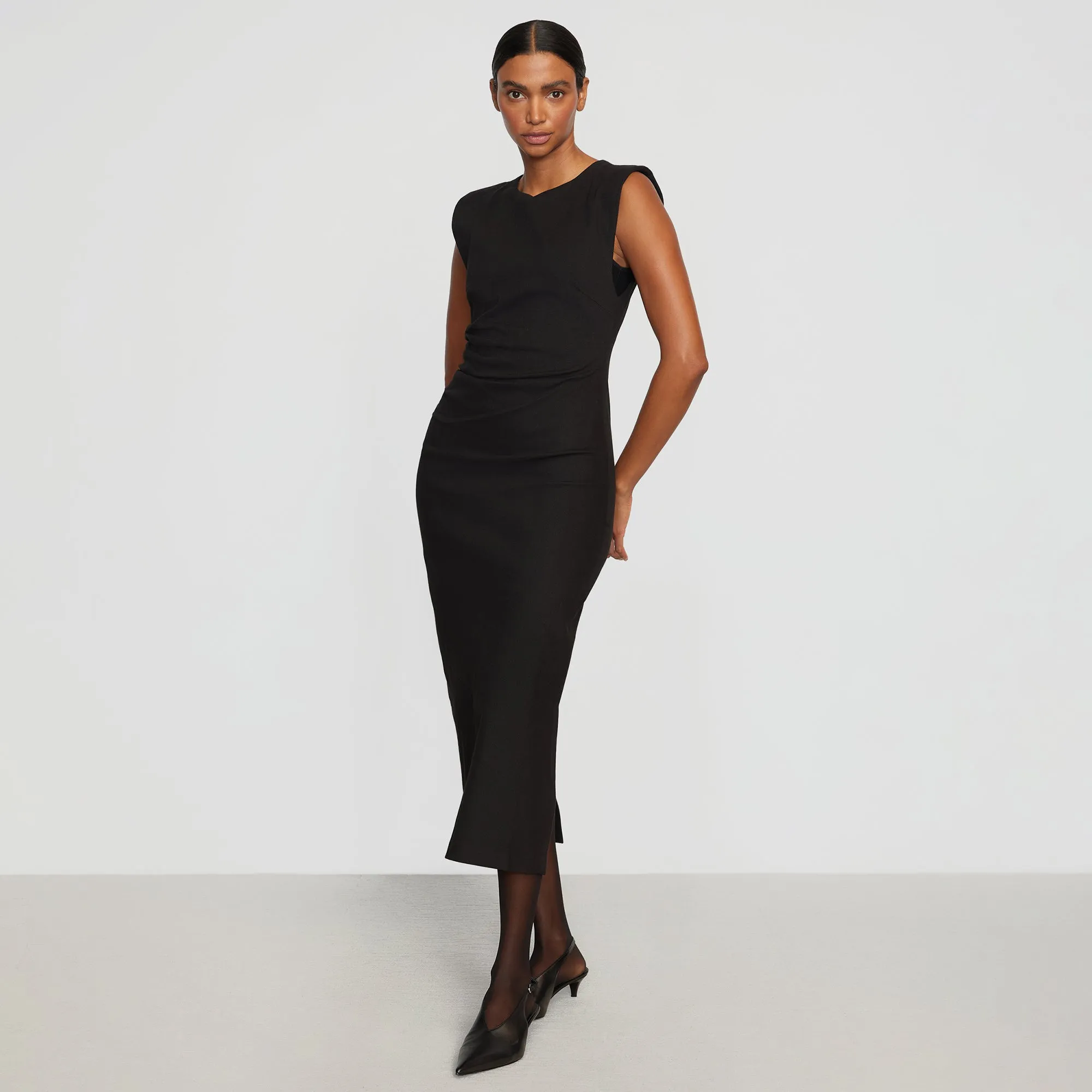 Iman Split-Hem Cotton Twill Dress