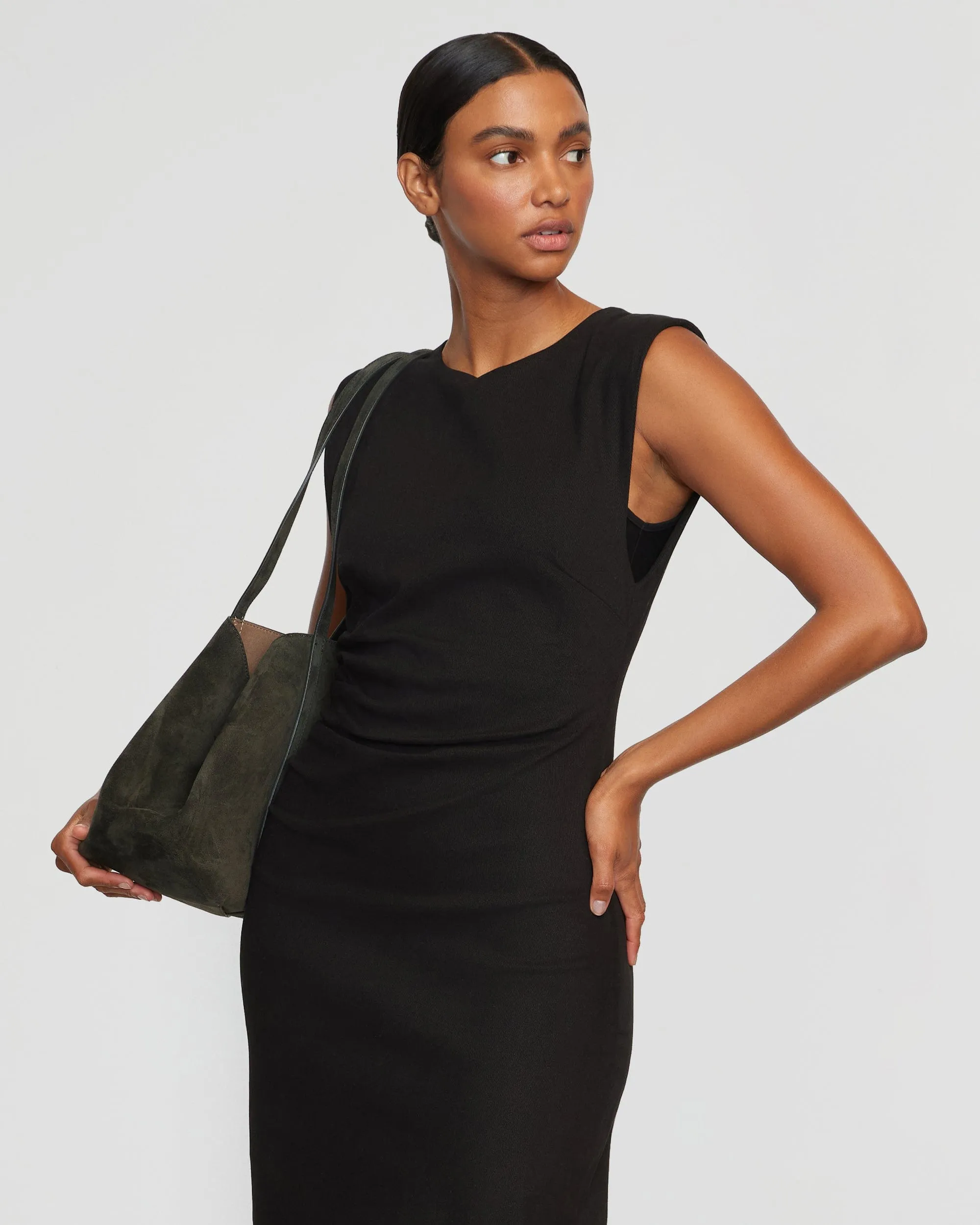 Iman Split-Hem Cotton Twill Dress