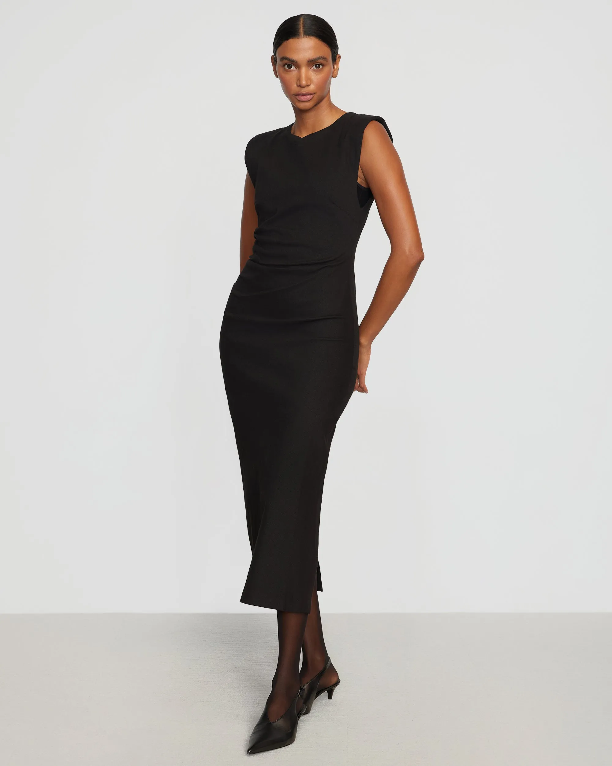 Iman Split-Hem Cotton Twill Dress