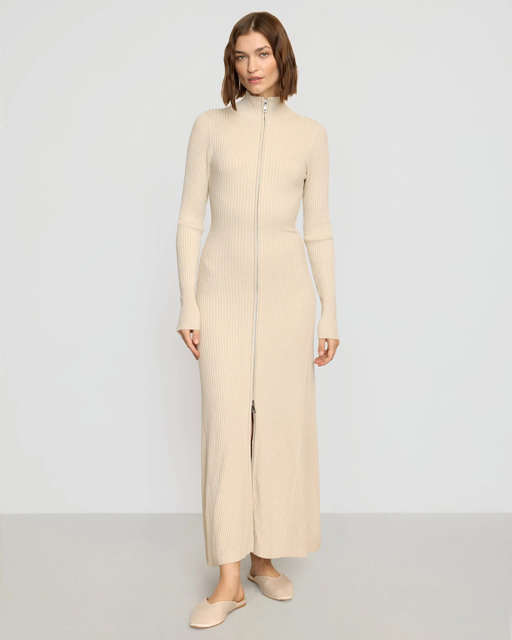 Janne Ribbed Two-Way Zip Sweater Dress