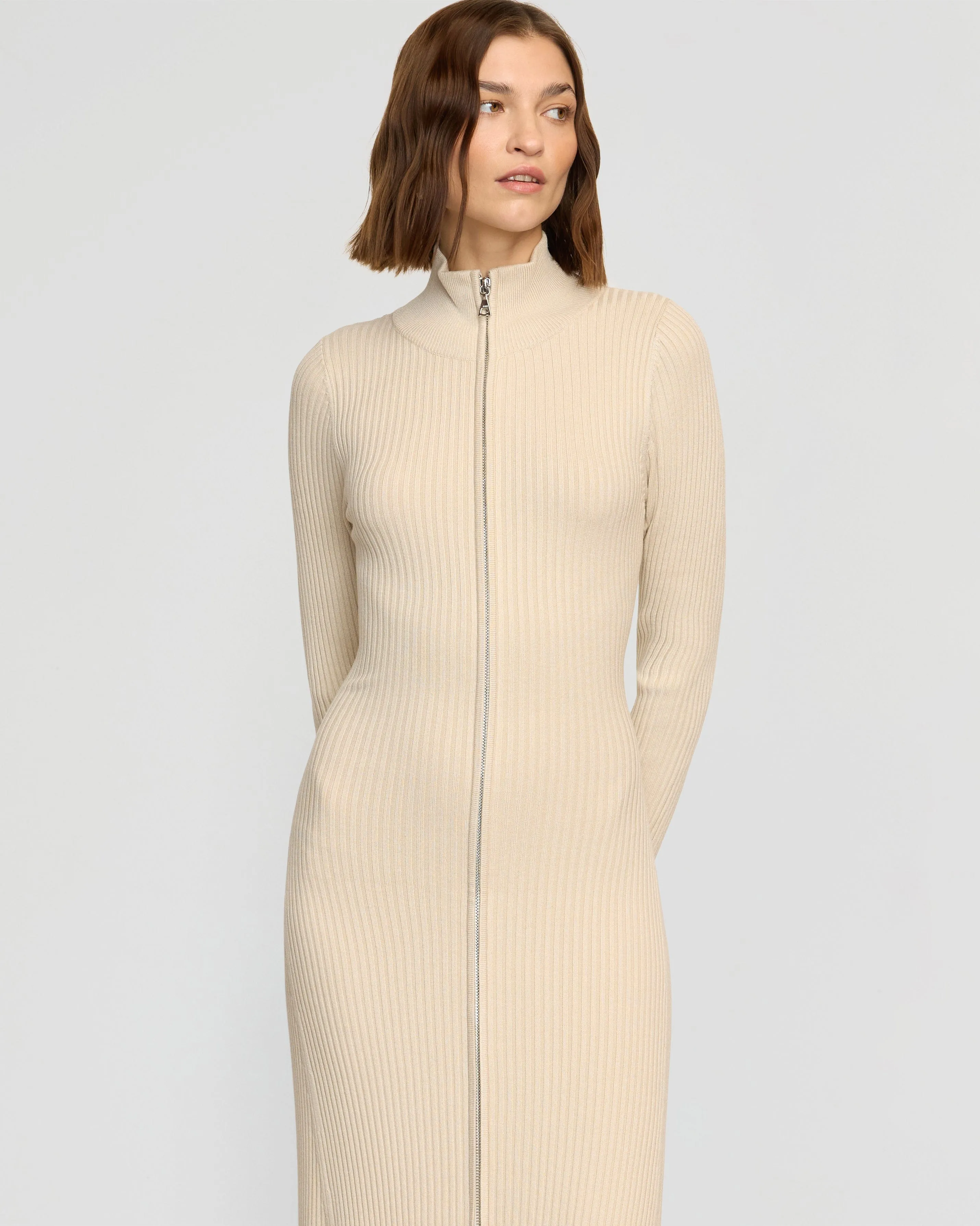 Janne Ribbed Two-Way Zip Sweater Dress