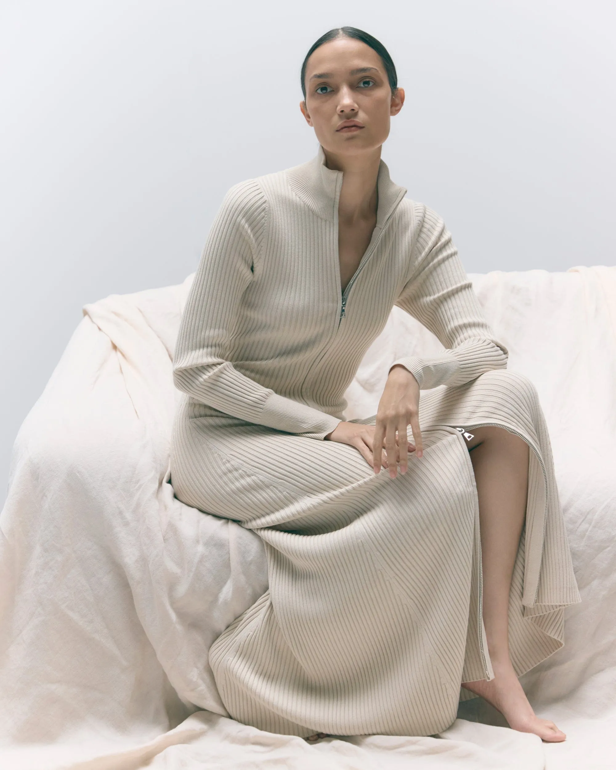 Janne Ribbed Two-Way Zip Sweater Dress