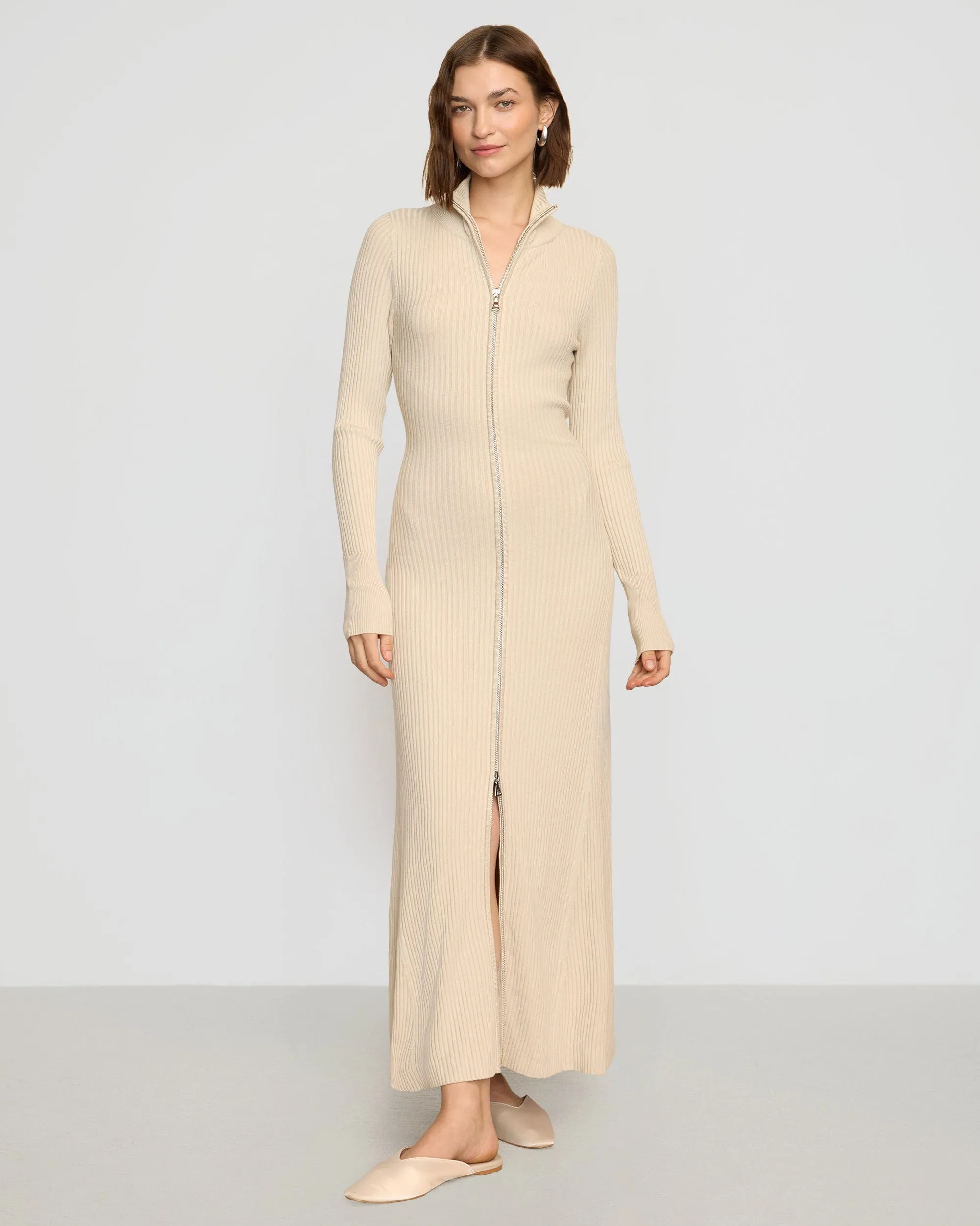 Janne Ribbed Two-Way Zip Sweater Dress