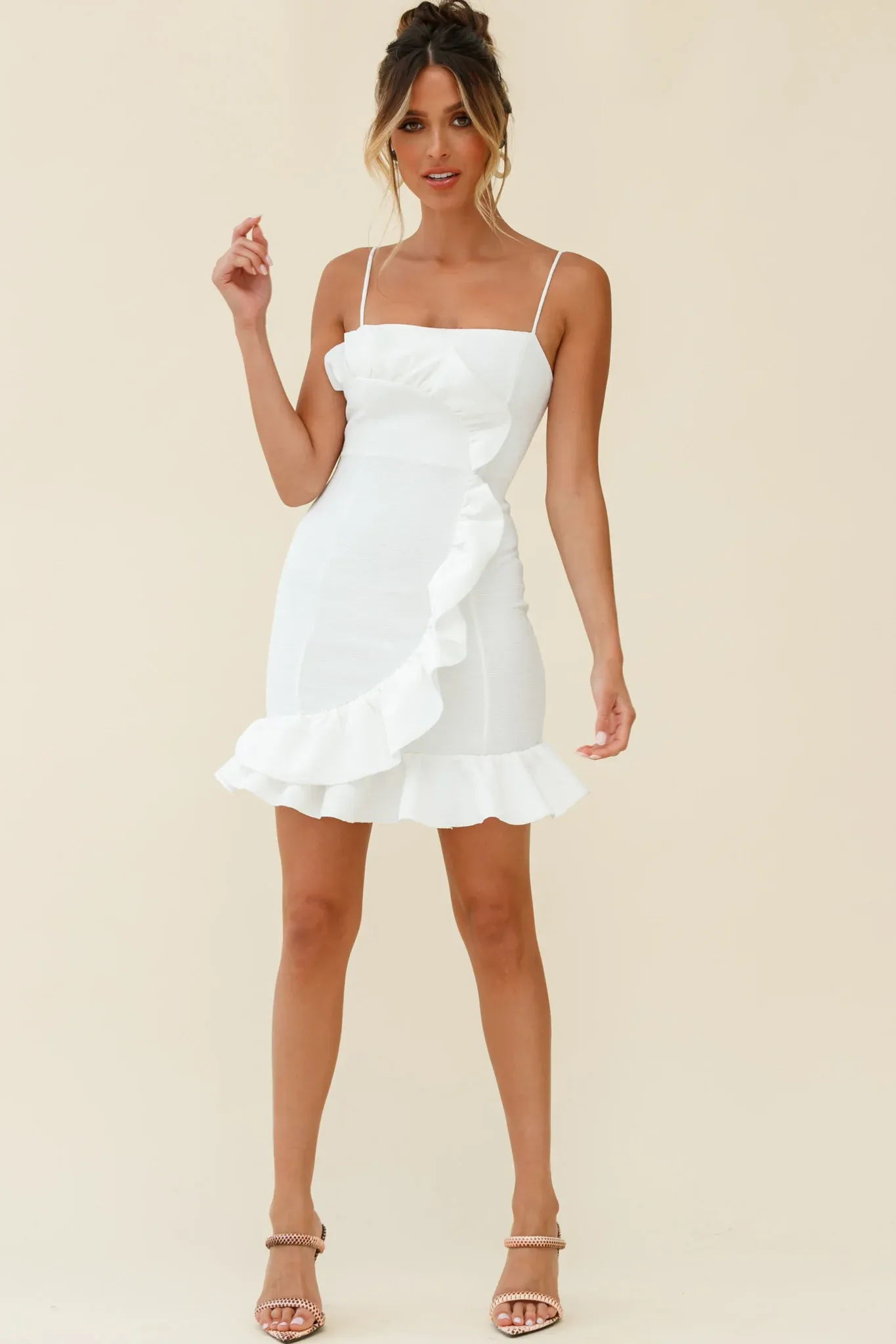 Juanita Half Moon Ruffle Detail Bodycon Dress White