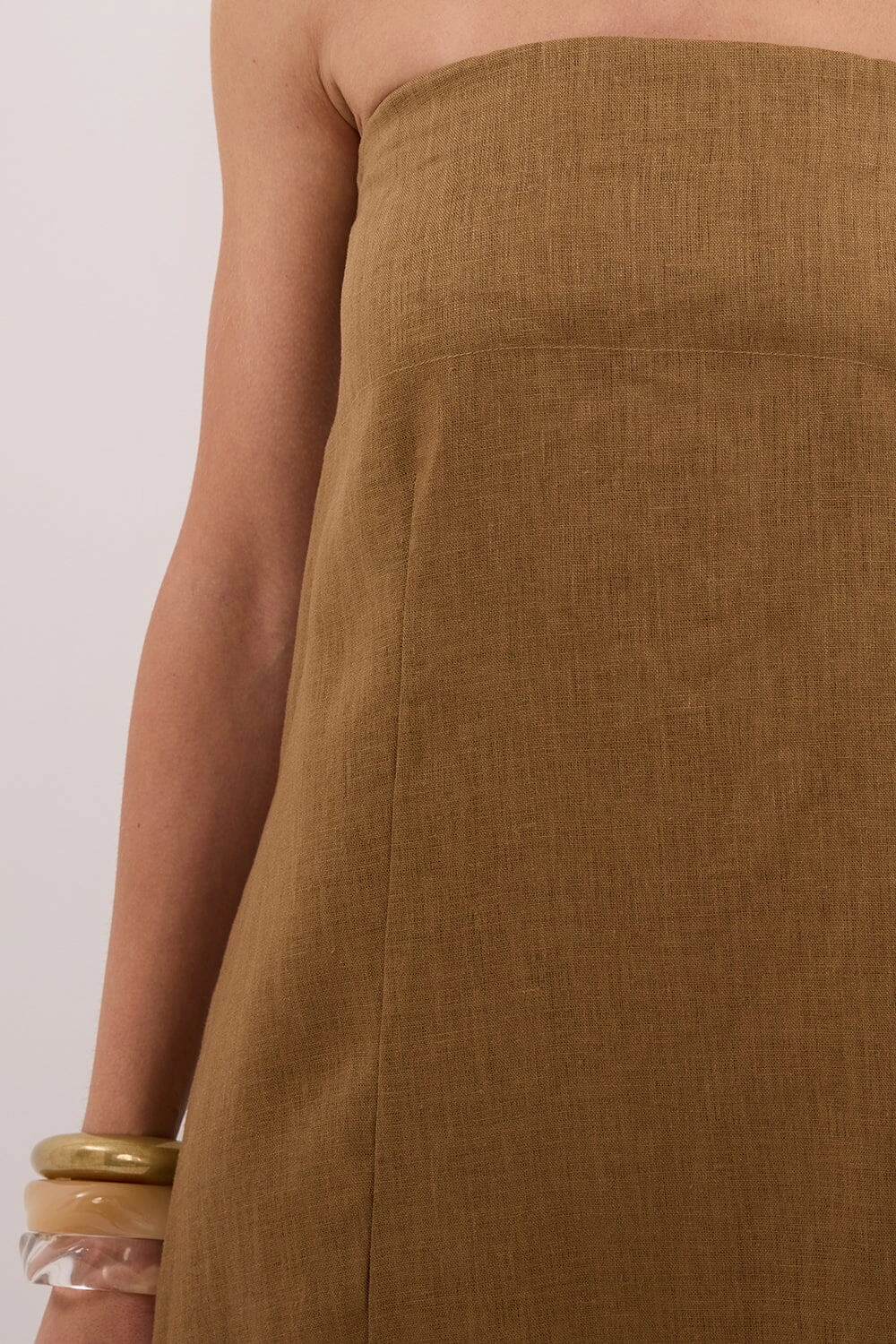 KINSLEY FERN LINEN STRAPLESS MIDI DRESS