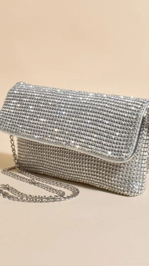 Malia Foldover Diamante Clutch - Silver