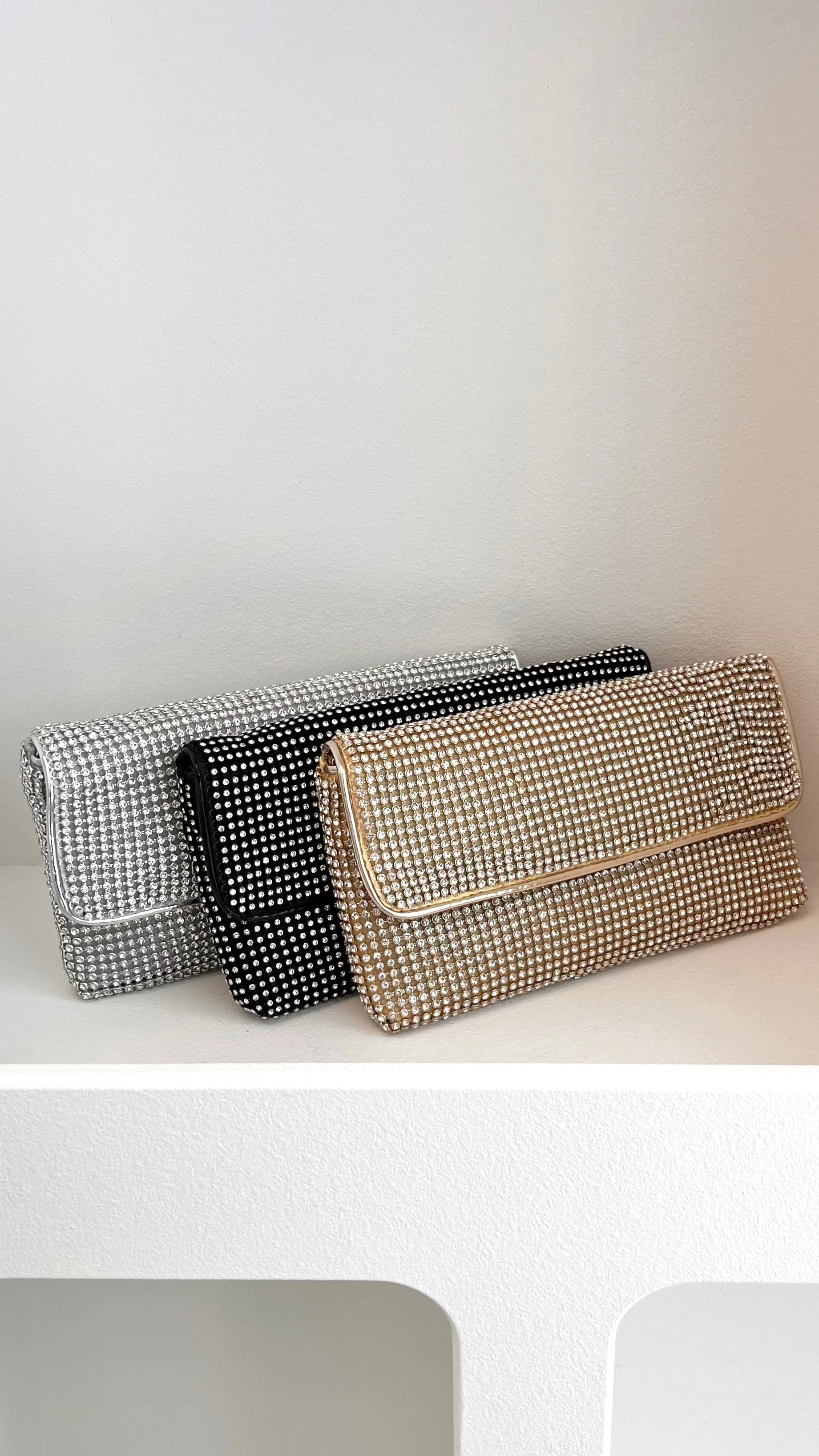 Malia Foldover Diamante Clutch - Silver