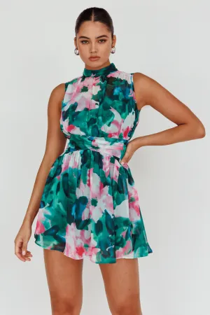 Mandalay High Neck Sleeveless Dress Floral Green