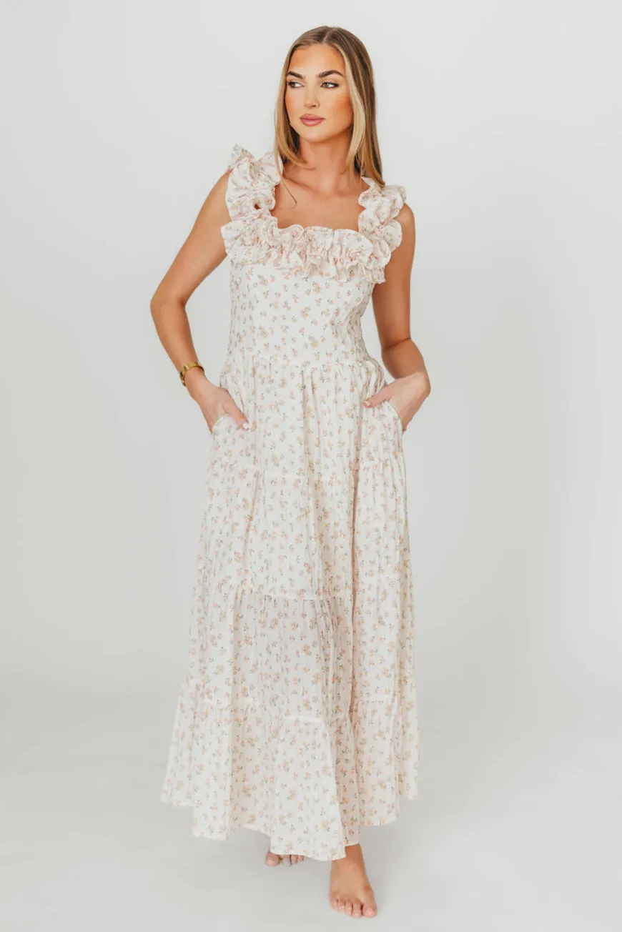 Margot Maxi Dress in Peach Floral