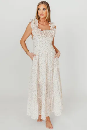 Margot Maxi Dress in Peach Floral