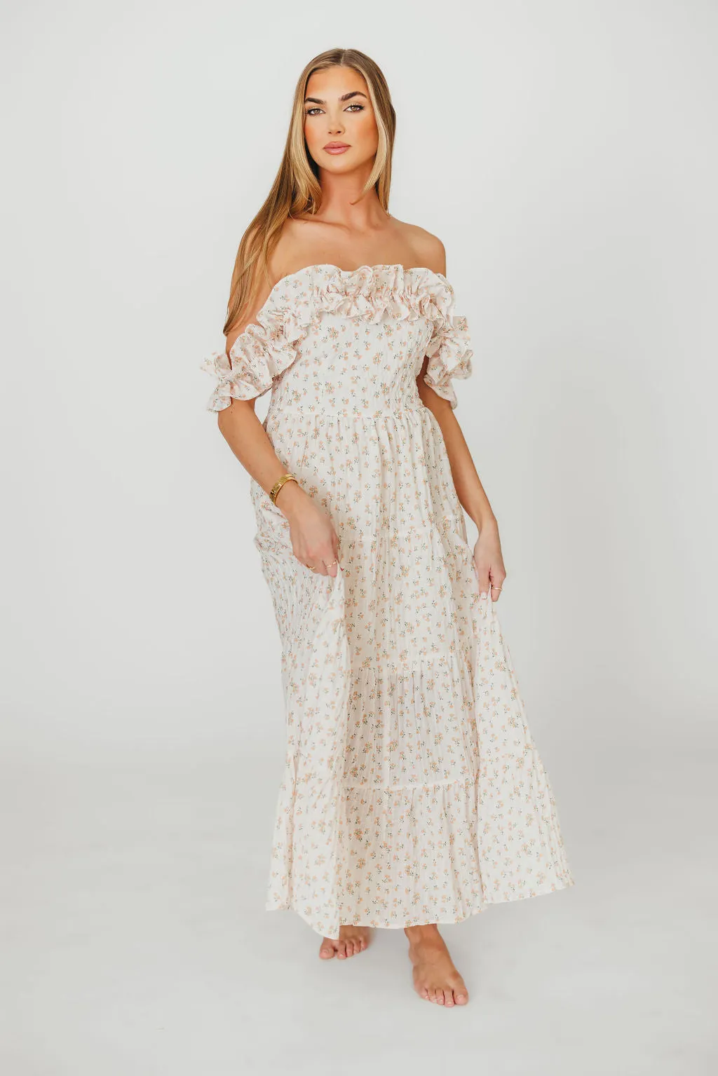 Margot Maxi Dress in Peach Floral