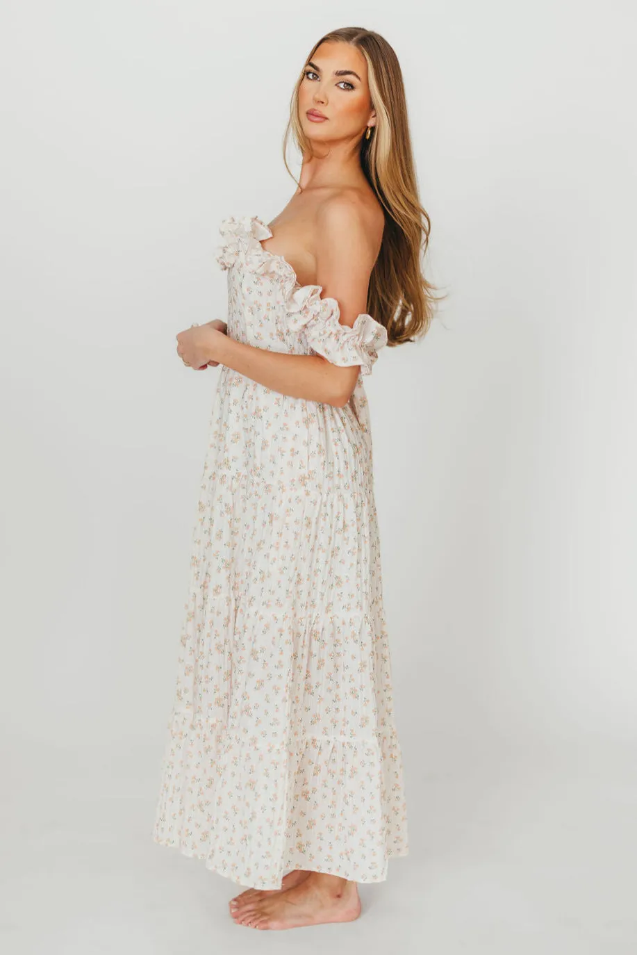Margot Maxi Dress in Peach Floral