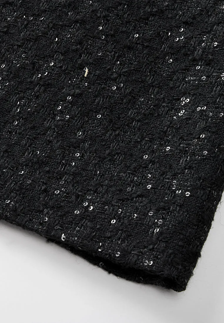 Maxi-length Sequin-detail Contrasting-trim Houndstooth Tweed Dress