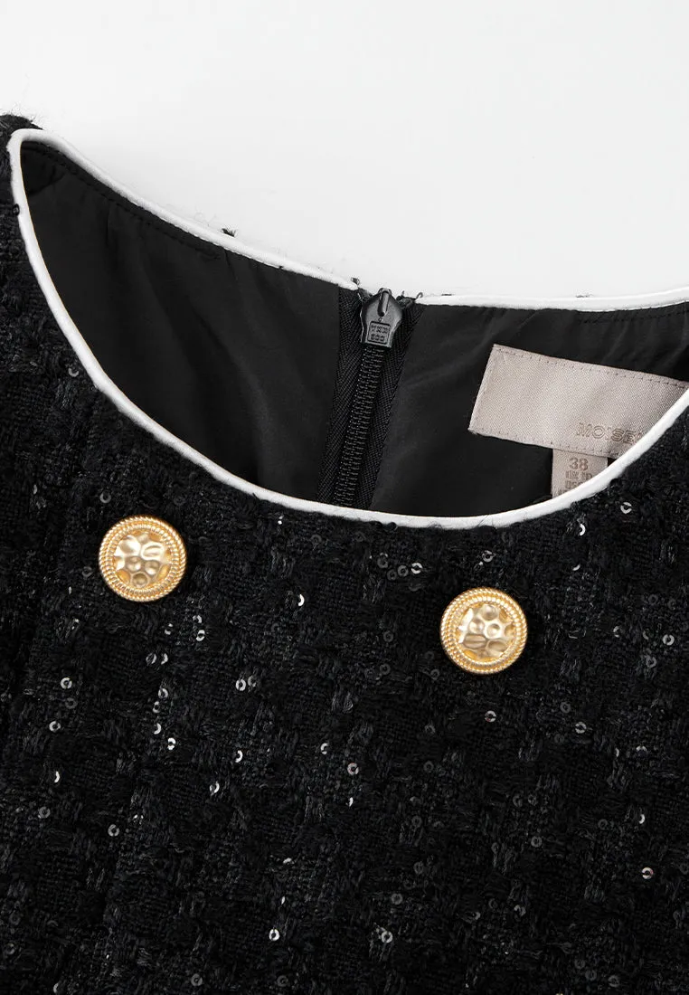 Maxi-length Sequin-detail Contrasting-trim Houndstooth Tweed Dress