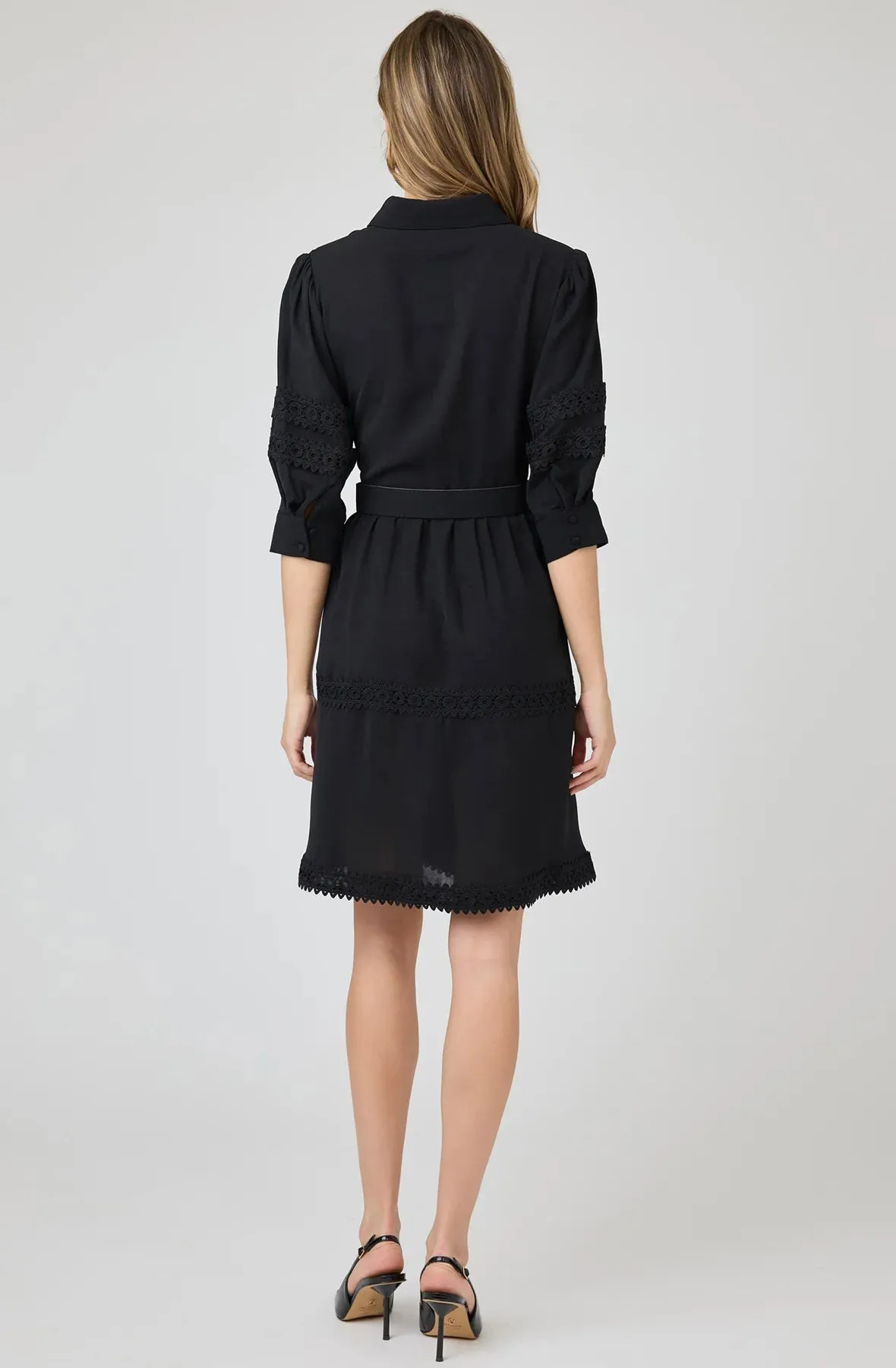 Midi Shirt Dress with Lace Accents