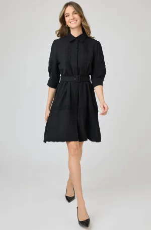 Midi Shirt Dress with Lace Accents