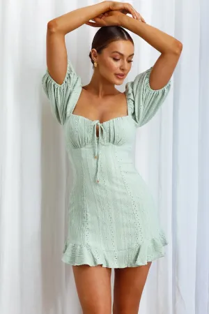 Mikayla Puff Sleeve Tied Back Eyelet Embroidery Dress Avocado