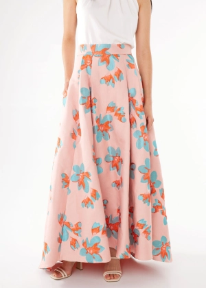 Olivia Skirt Pink Plumeria Jacquard