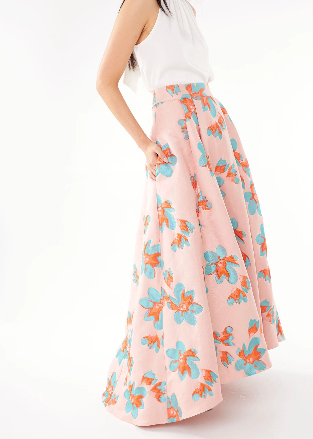 Olivia Skirt Pink Plumeria Jacquard