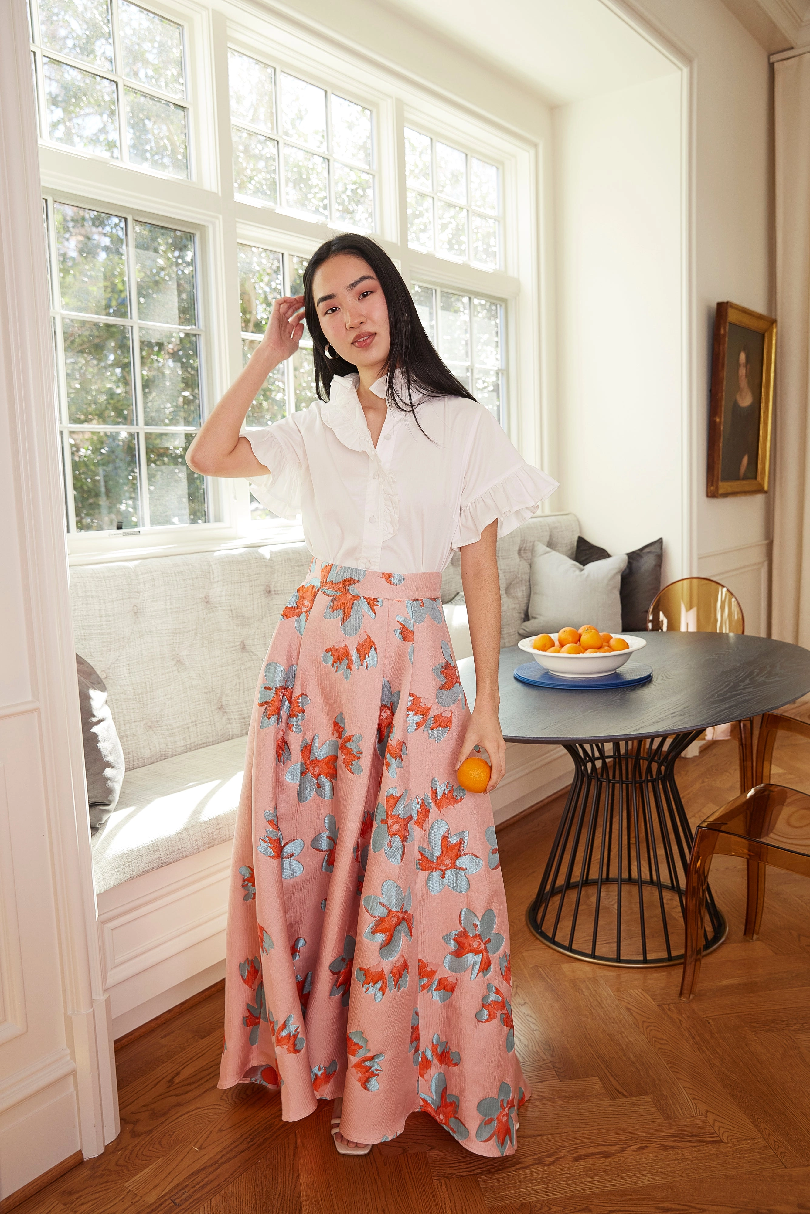 Olivia Skirt Pink Plumeria Jacquard