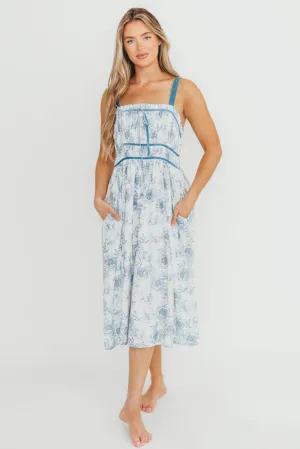 Olsen Midi Dress in Blue/White