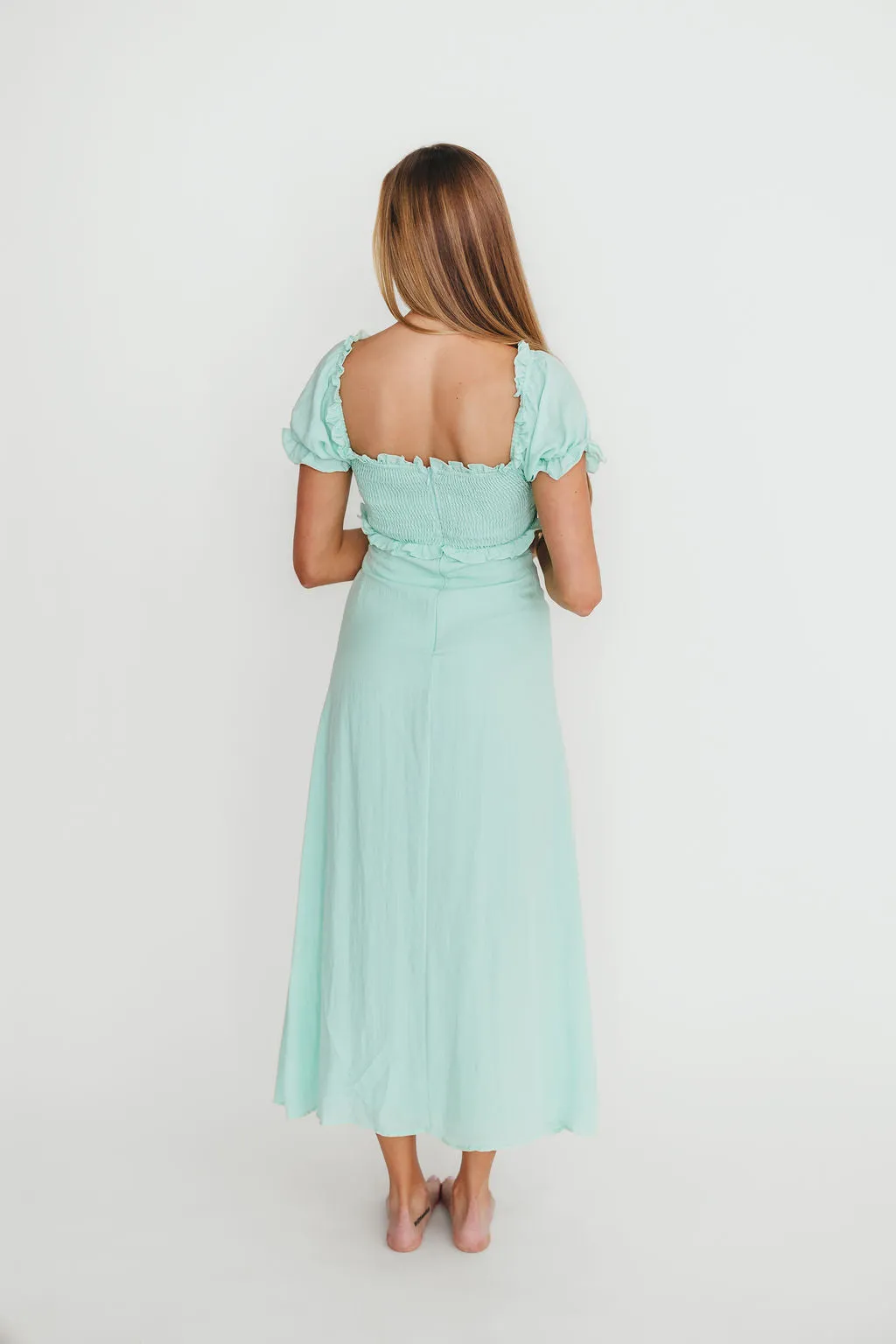 Penny Puff Sleeve Ruffle Midi Dress in Mint