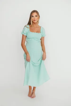 Penny Puff Sleeve Ruffle Midi Dress in Mint