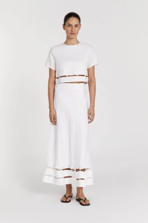 PETRA WHITE LINEN MIDI SKIRT