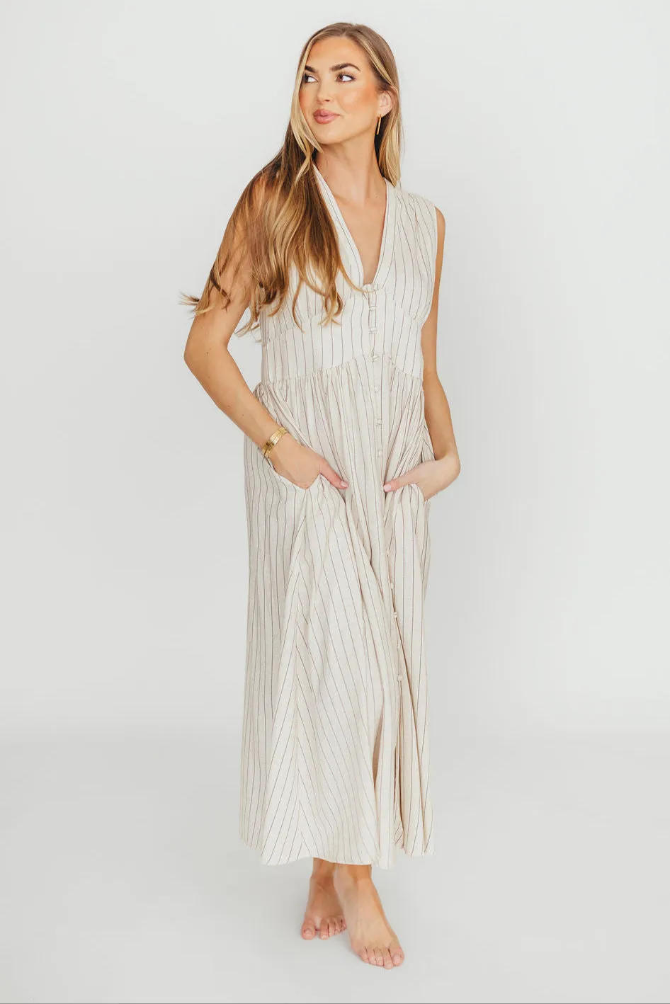 Pippy Button Down Maxi Dress in Natural/Black - Nursing Friendly