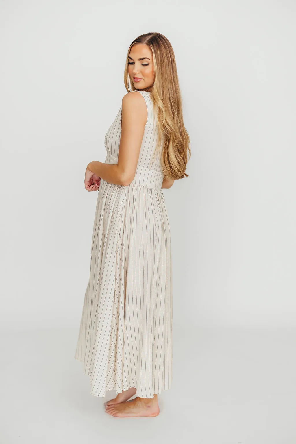 Pippy Button Down Maxi Dress in Natural/Black - Nursing Friendly