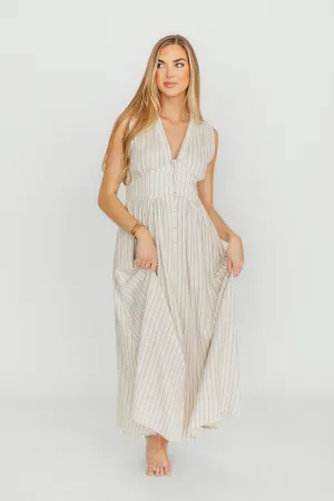 Pippy Button Down Maxi Dress in Natural/Black - Nursing Friendly