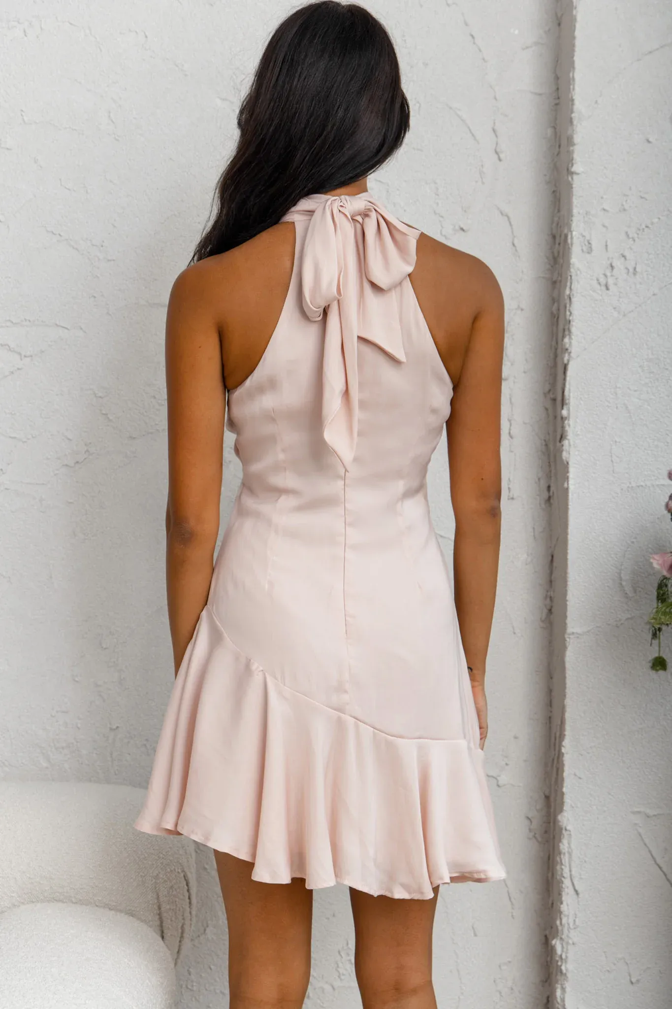 Promises Halterneck Fluted Hem Dress Nude