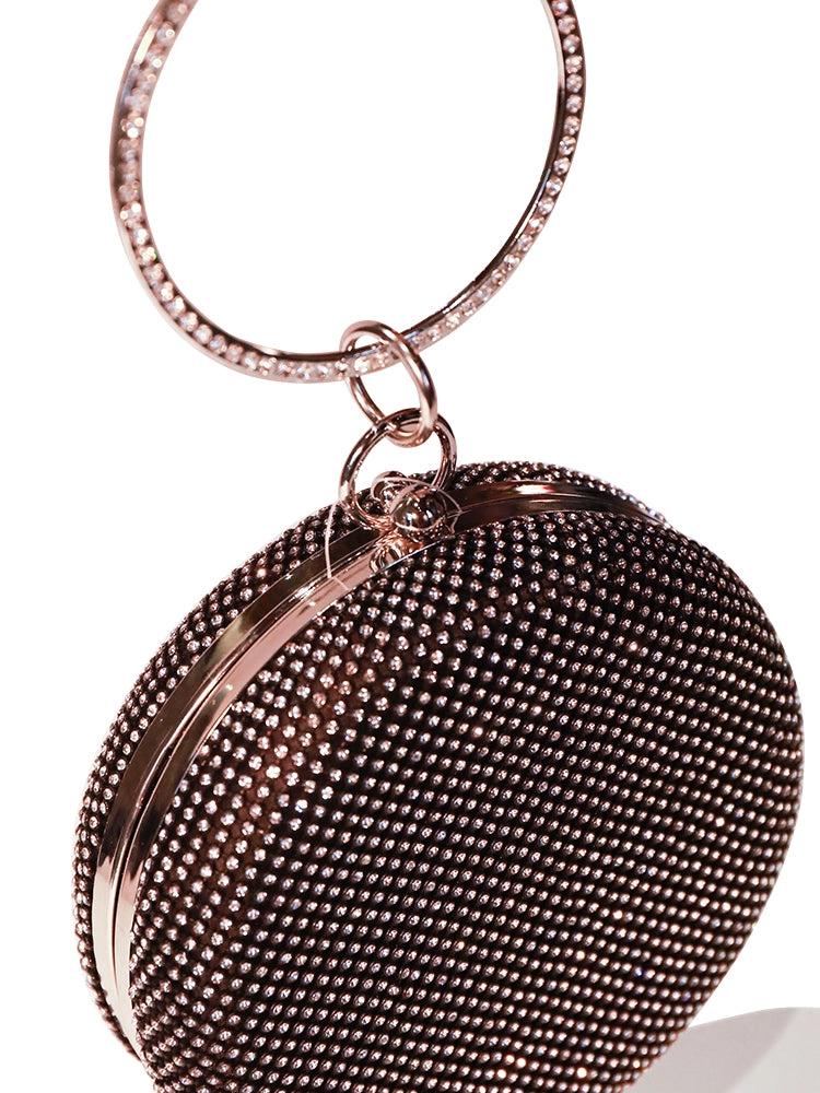 Round Purse Clutches Rhinestone Ring Handbag Crossbody Bag