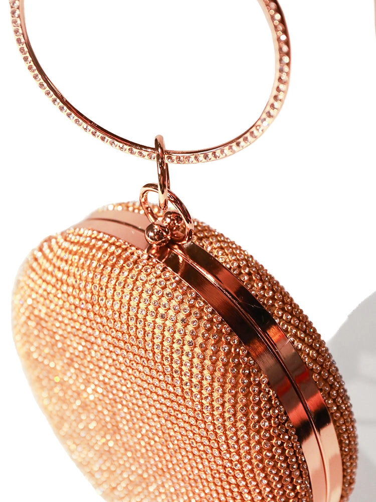 Round Purse Clutches Rhinestone Ring Handbag Crossbody Bag