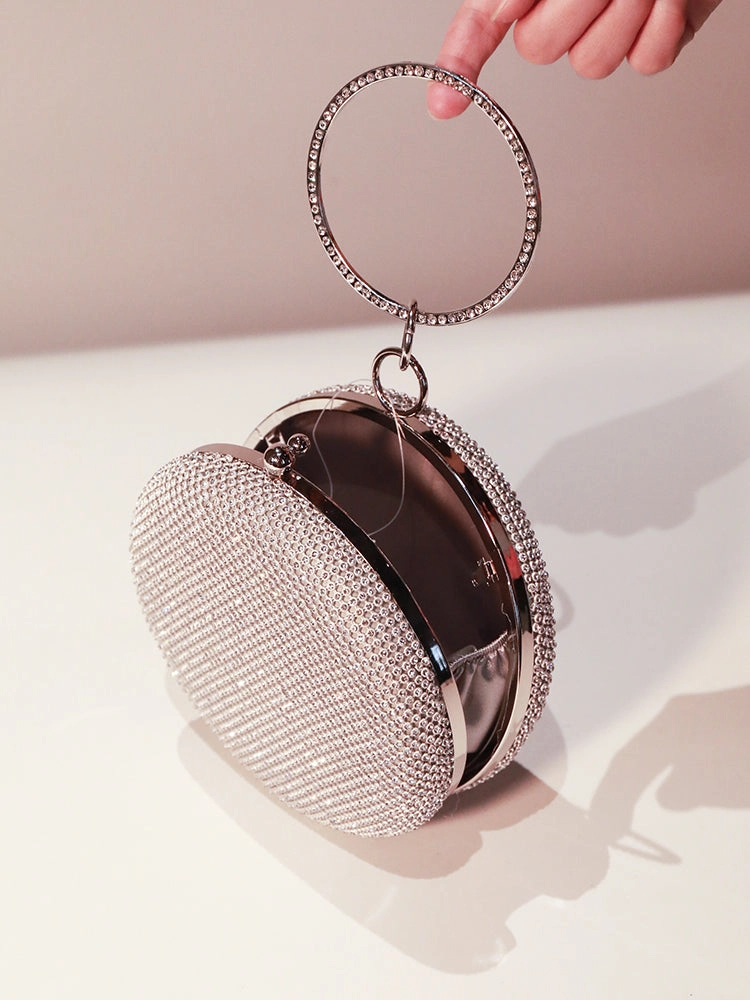 Round Purse Clutches Rhinestone Ring Handbag Crossbody Bag