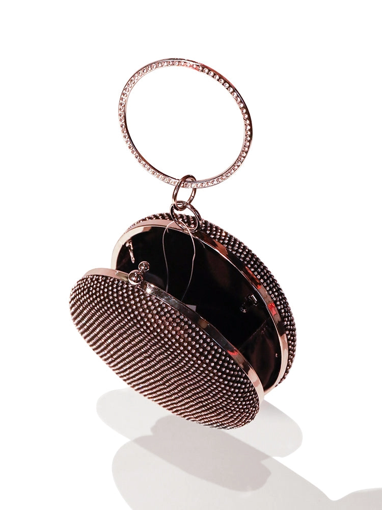 Round Purse Clutches Rhinestone Ring Handbag Crossbody Bag