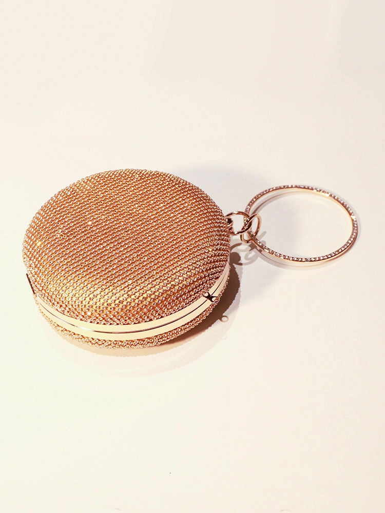 Round Purse Clutches Rhinestone Ring Handbag Crossbody Bag