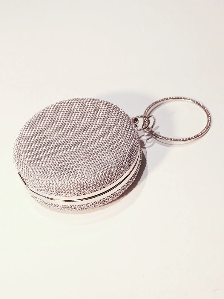 Round Purse Clutches Rhinestone Ring Handbag Crossbody Bag