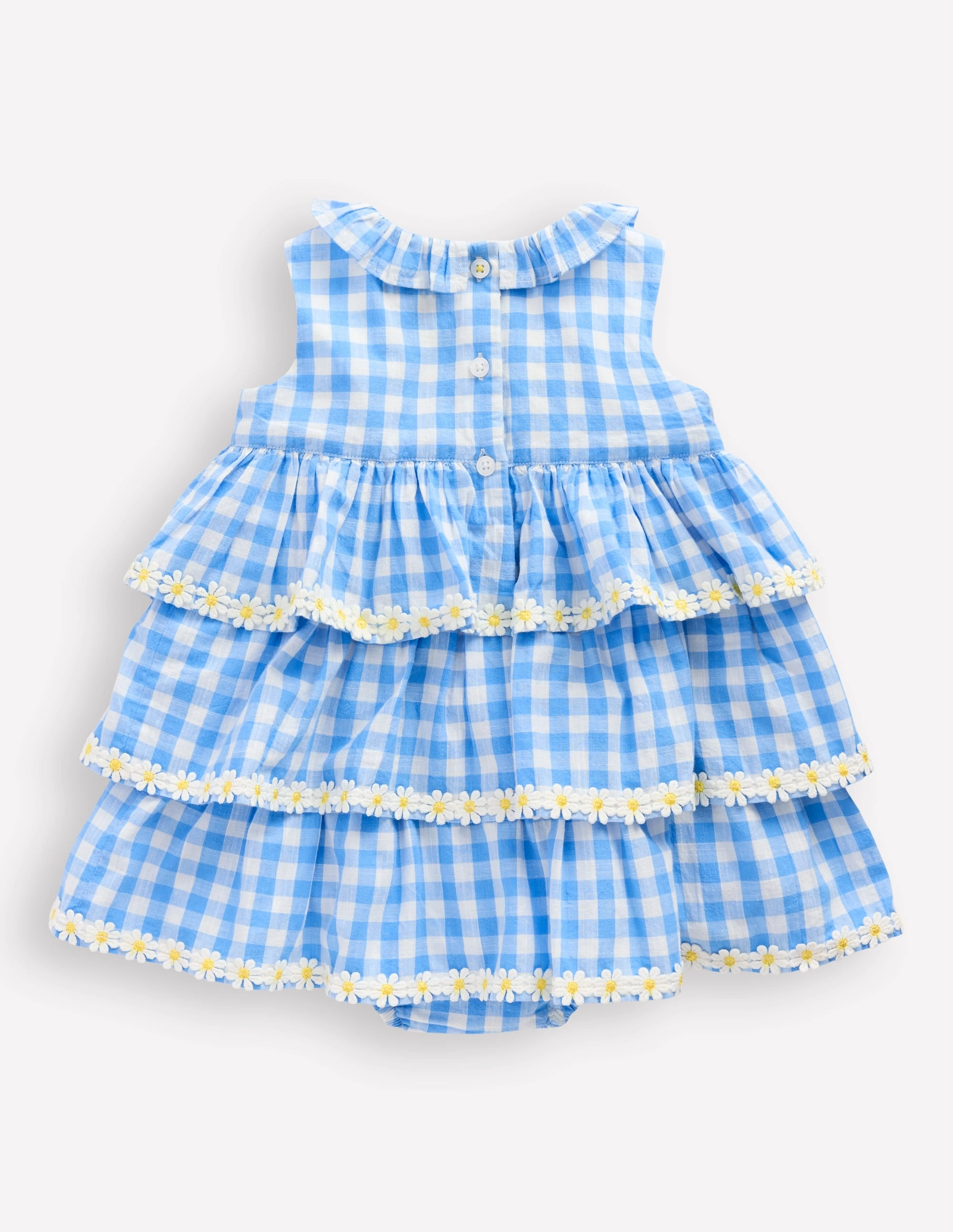 Ruffle Woven Romper-Gingham Daisies