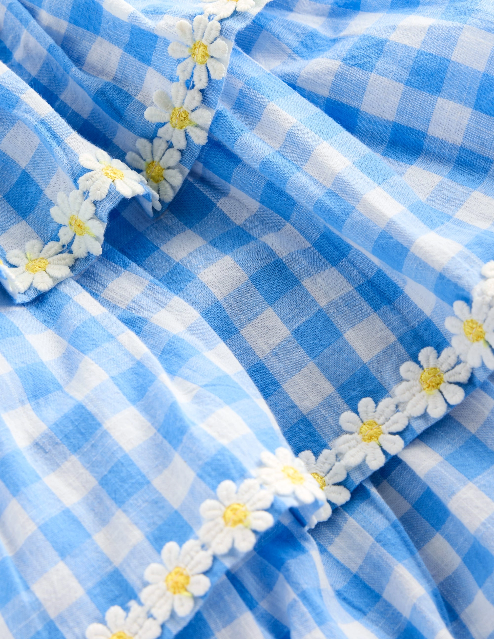 Ruffle Woven Romper-Gingham Daisies