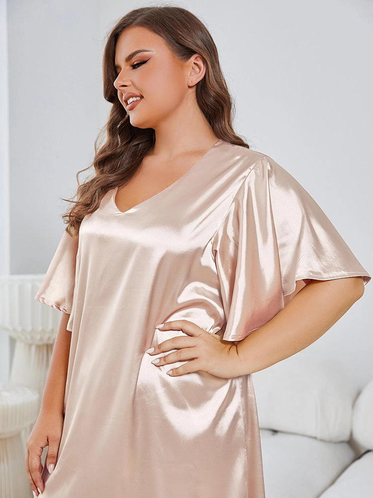 Satin V-Neck Nightdress with Flutter Sleeves