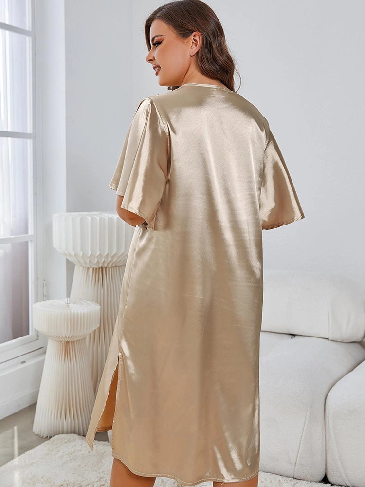 Satin V-Neck Nightdress with Flutter Sleeves