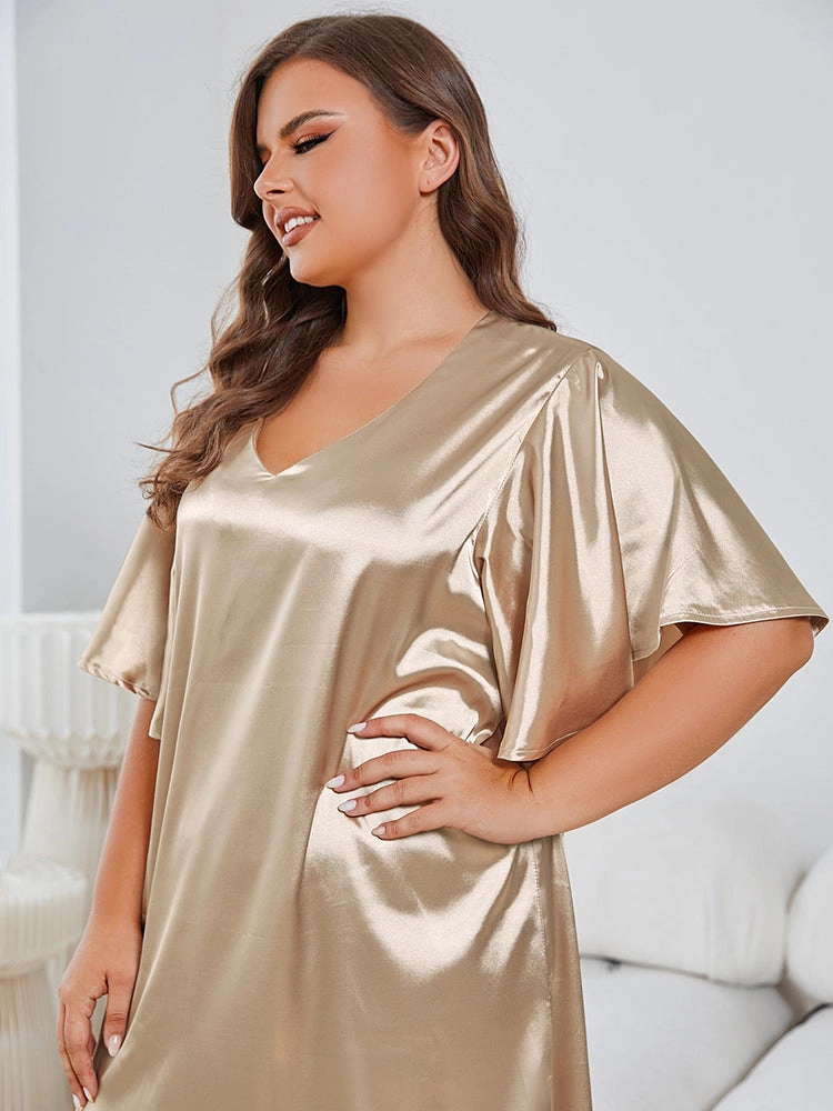 Satin V-Neck Nightdress with Flutter Sleeves