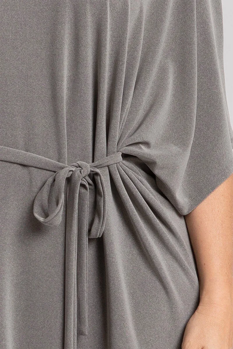 Slouchy V-Neck Dress with Tie | Melange Sand
