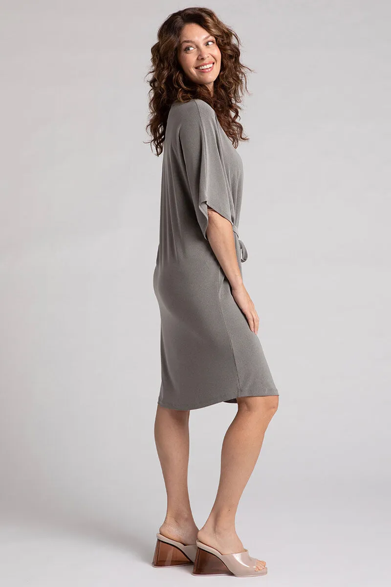 Slouchy V-Neck Dress with Tie | Melange Sand