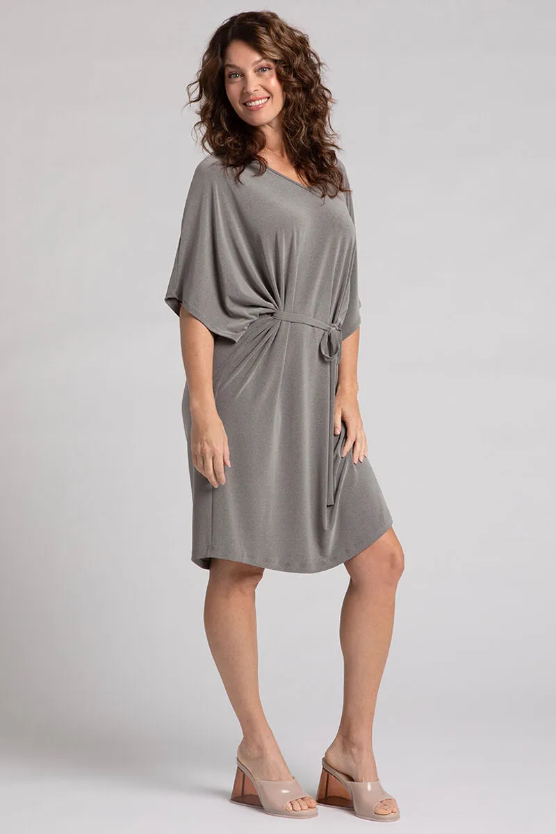 Slouchy V-Neck Dress with Tie | Melange Sand