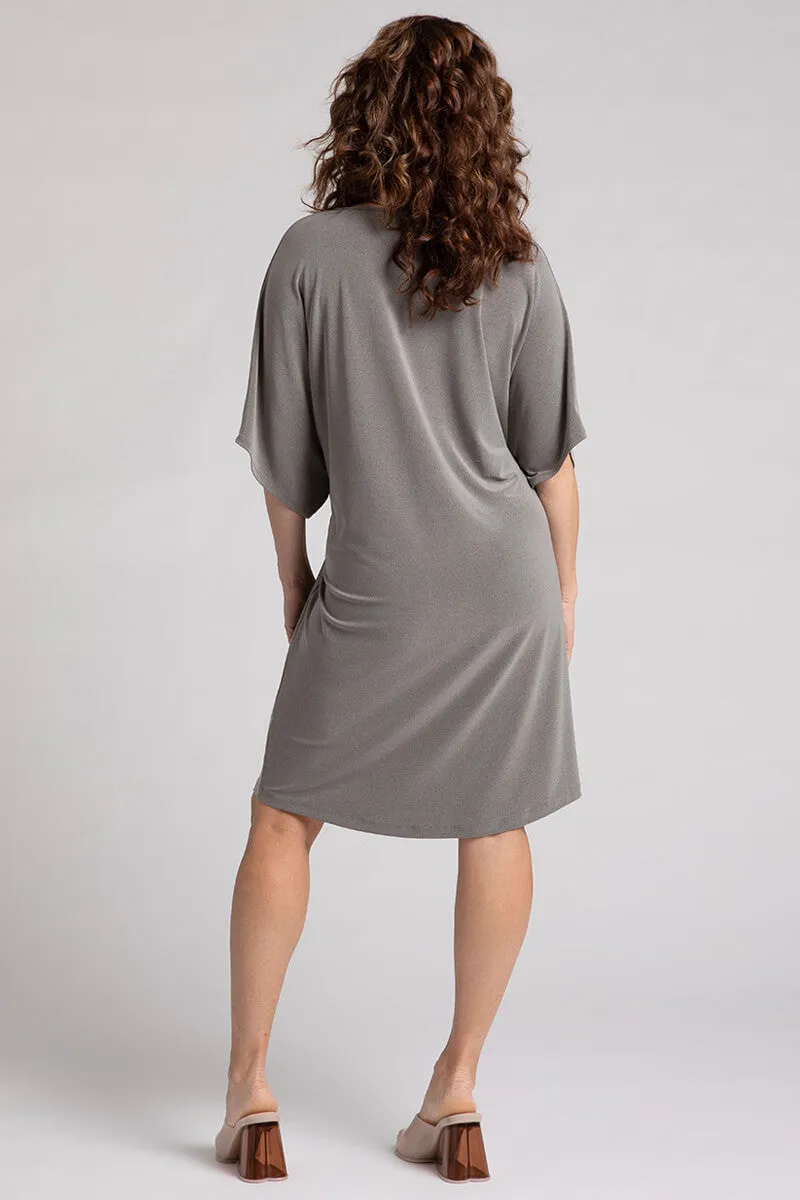 Slouchy V-Neck Dress with Tie | Melange Sand