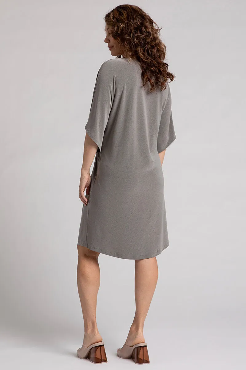 Slouchy V-Neck Dress with Tie | Melange Sand